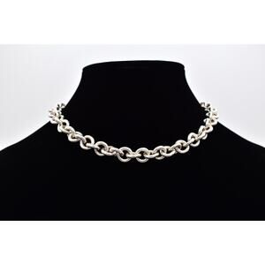 BEST Signed Vintage Silver Chain Necklace Statement Chunky 17" Heavy 1980s BinK